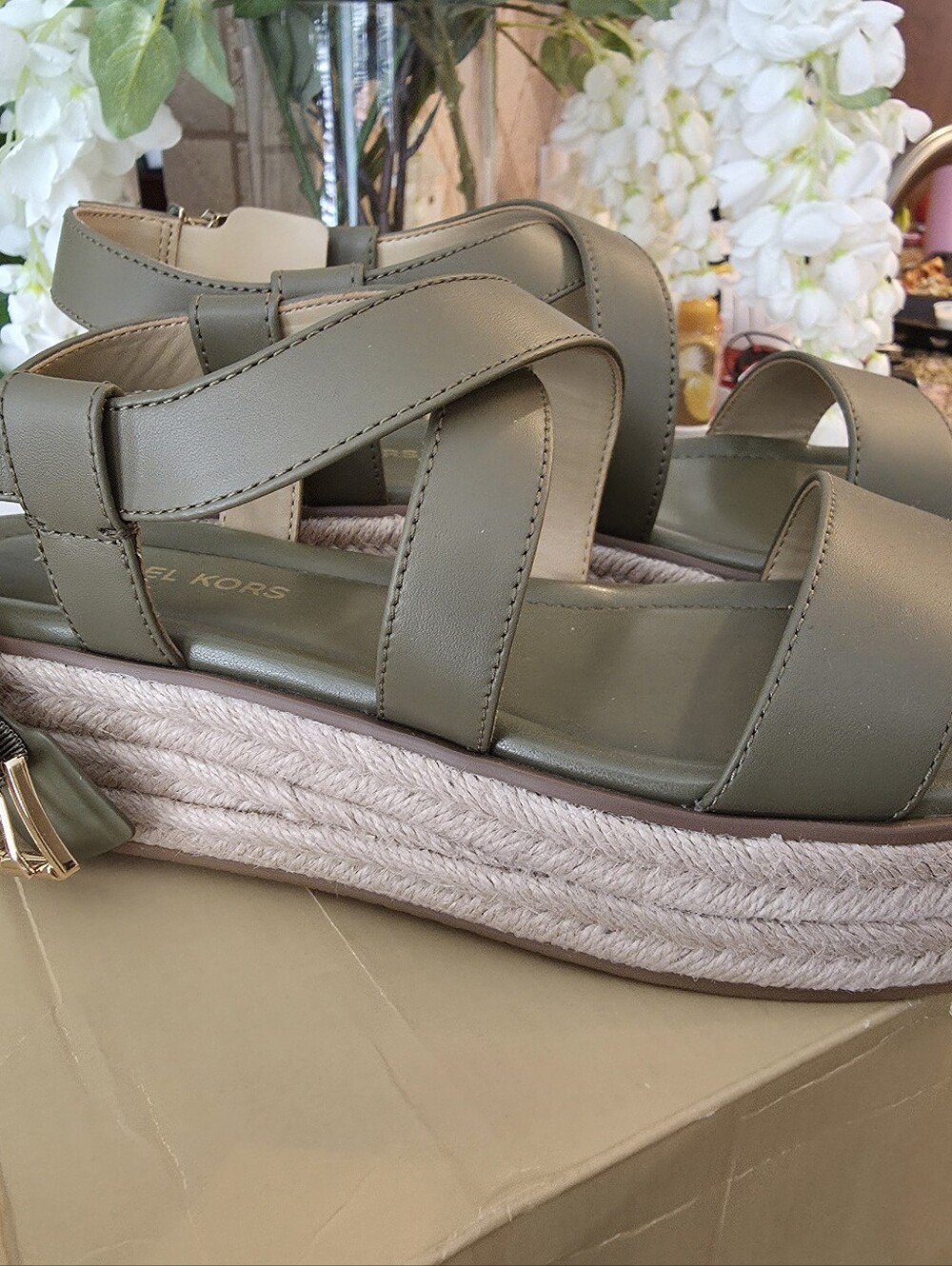 New In Box Michael Kors Lynn Leather Platform Espadrille Sandal Sz 8.5 - Picture 7 of 10